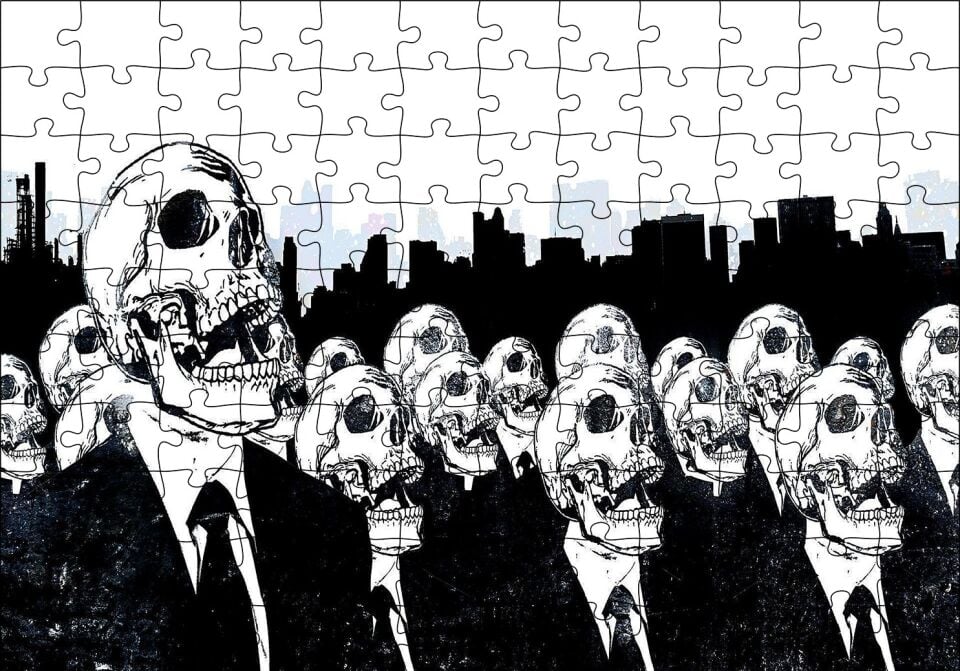 Takım Elbiseli Kuru Kafalar SB Puzzle Yapboz MDF Ahşap