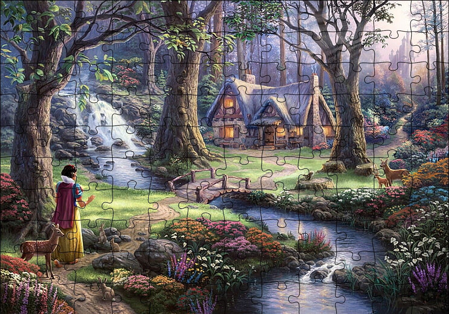 Pamuk Prenses ve Ormandaki Kulübe Puzzle Yapboz MDF Ahşap 120 Parça 24 cm X 34 cm
