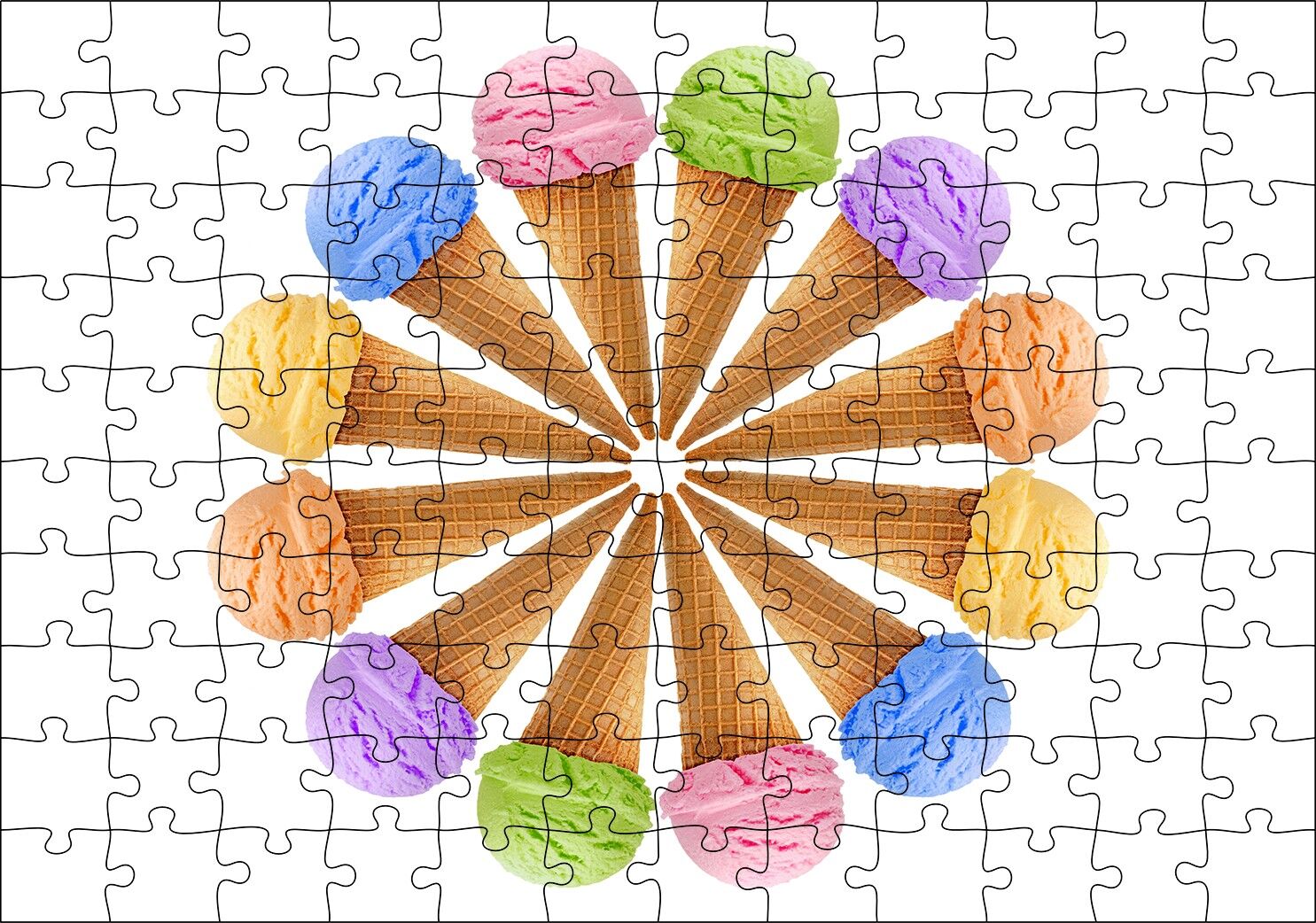 Çeşitli Kornet Dondurma Yelpazesi Puzzle Yapboz MDF Ahşap 120 Parça 24 cm X 34 cm