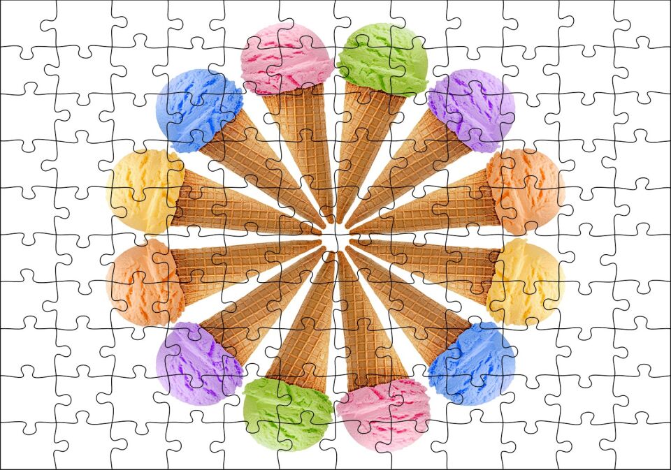 Çeşitli Kornet Dondurma Yelpazesi Puzzle Yapboz MDF Ahşap 120 Parça 24 cm X 34 cm