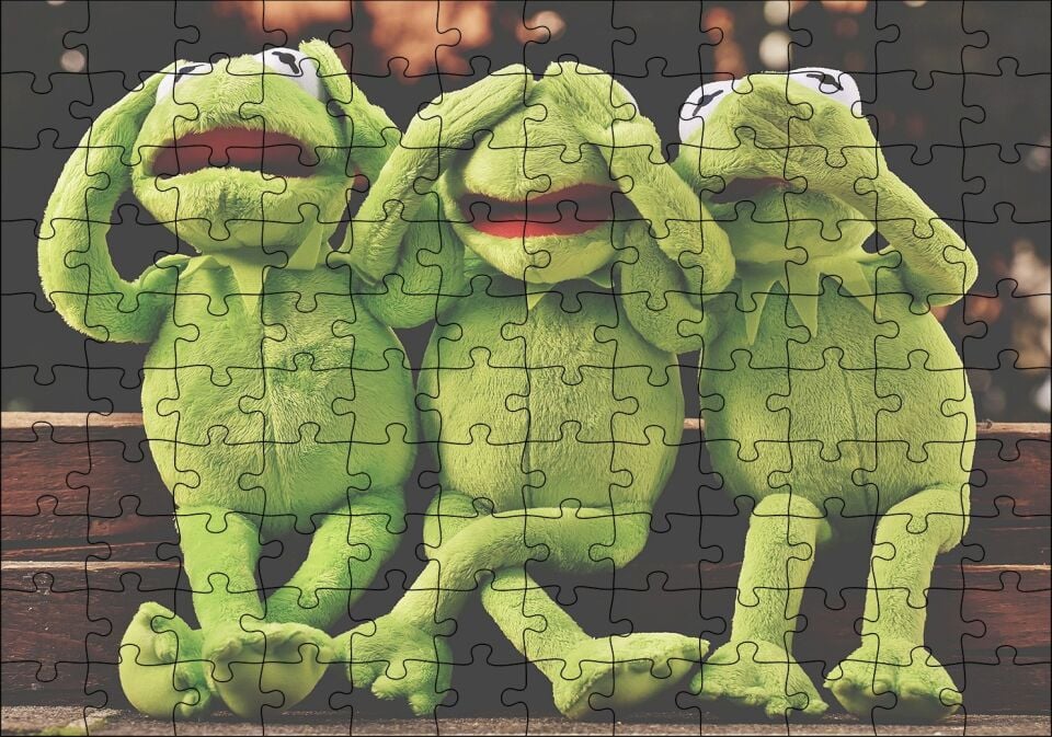 Kurbağa Kermit Görmedim Duymadım Bilmiyorum Puzzle Yapboz MDF Ahşap