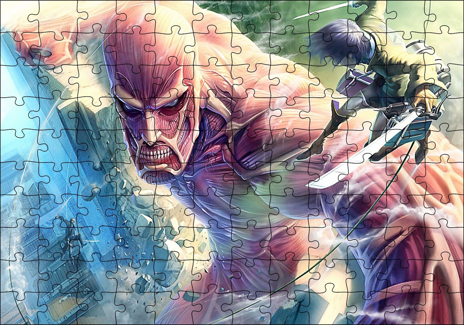 Kılıçlı Anime Titan Saldırısı İllüstrasyon Puzzle Yapboz MDF Ahşap 120 Parça 24 cm X 34 cm