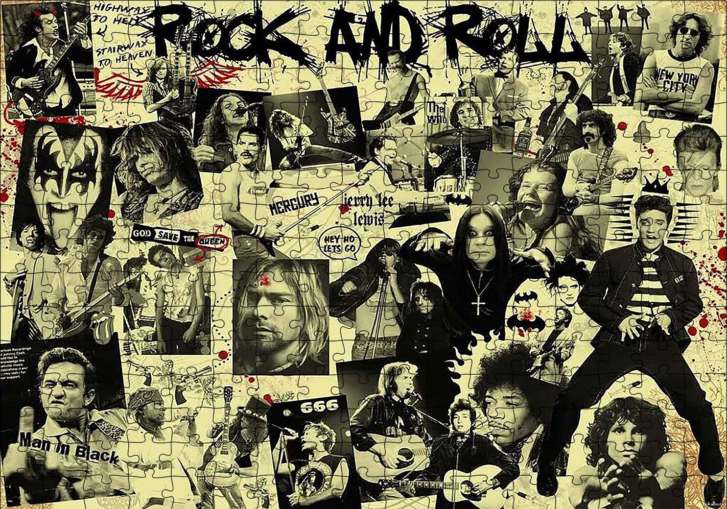 Geçmişten Rock Yıldızları Puzzle Yapboz MDF Ahşap 255 Parça 34 cm X 49 cm