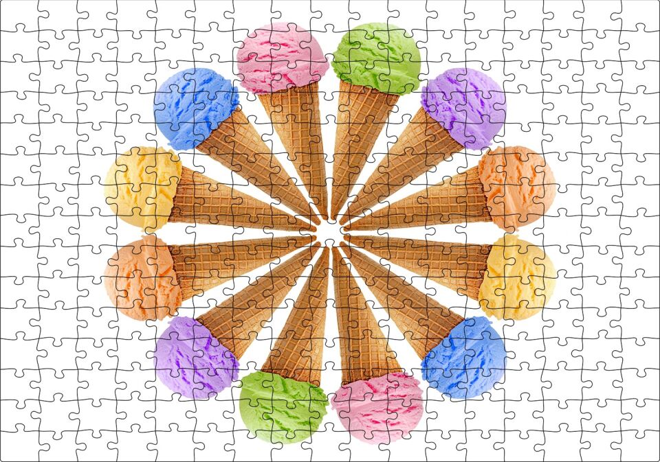 Çeşitli Kornet Dondurma Yelpazesi Puzzle Yapboz MDF Ahşap 255 Parça 34 cm X 49 cm