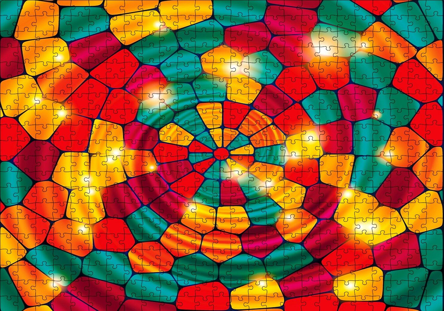Renkli Geometrik Şekiller Vitray Puzzle Yapboz MDF Ahşap 500 Parça 49 cm X 68 cm