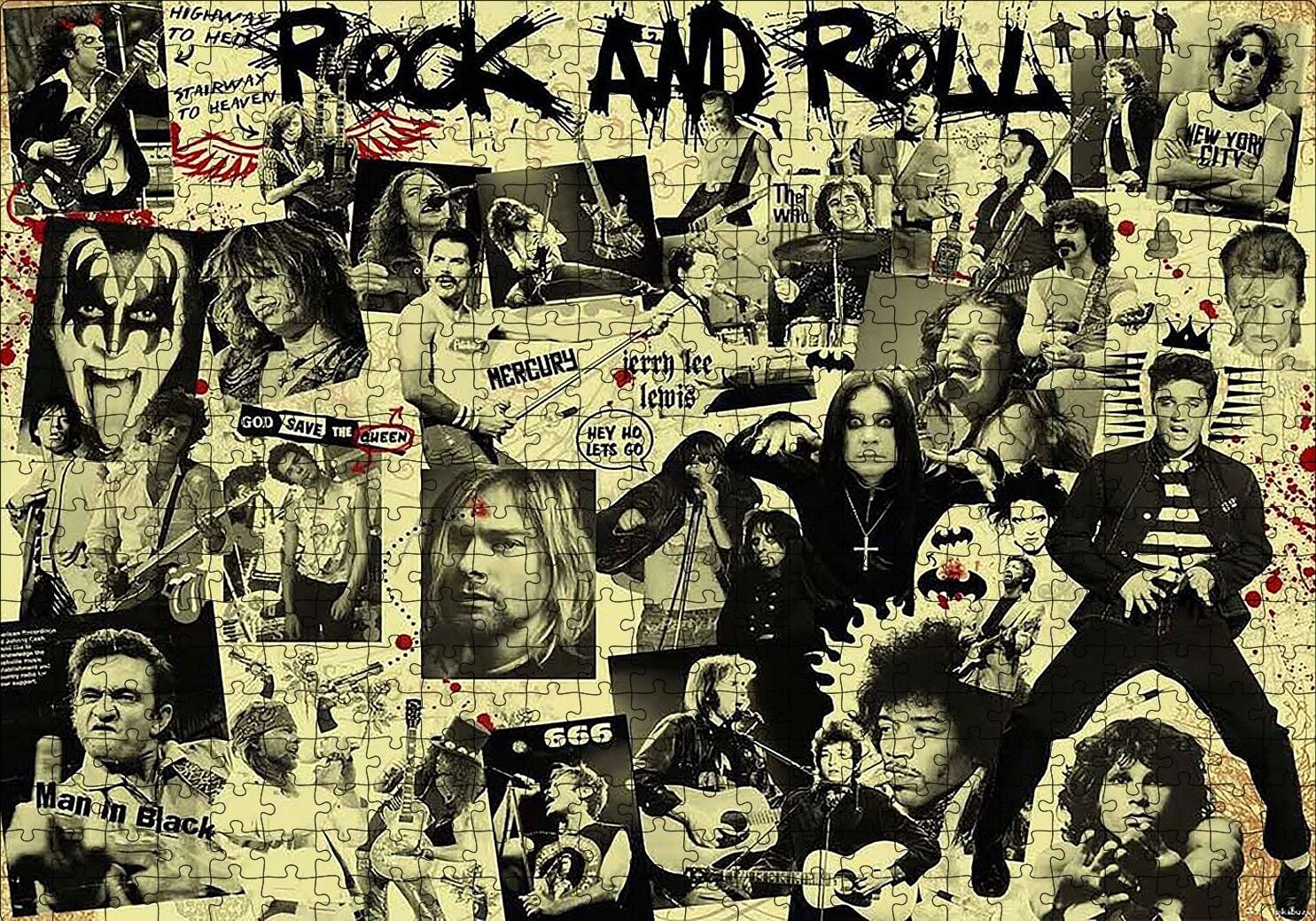 Geçmişten Rock Yıldızları Puzzle Yapboz MDF Ahşap 500 Parça 49 cm X 68 cm