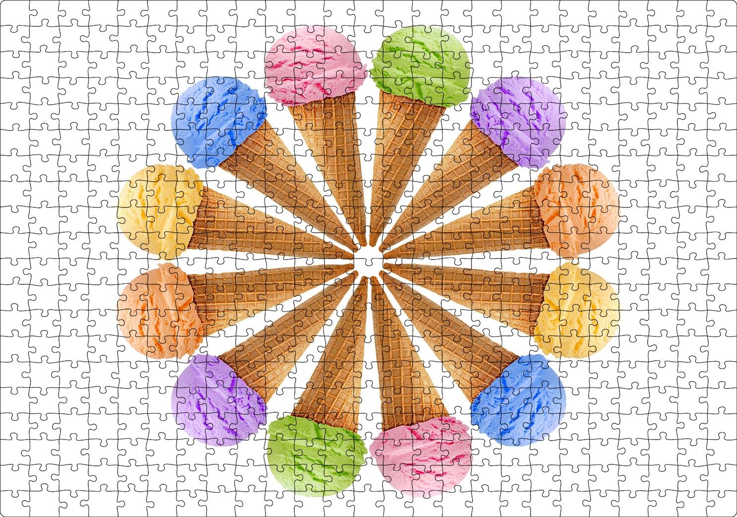 Çeşitli Kornet Dondurma Yelpazesi Puzzle Yapboz MDF Ahşap 500 Parça 49 cm X 68 cm