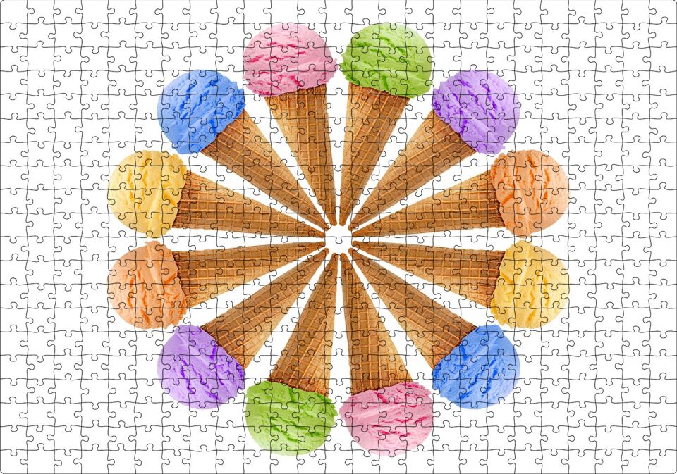 Çeşitli Kornet Dondurma Yelpazesi Puzzle Yapboz MDF Ahşap 500 Parça 49 cm X 68 cm