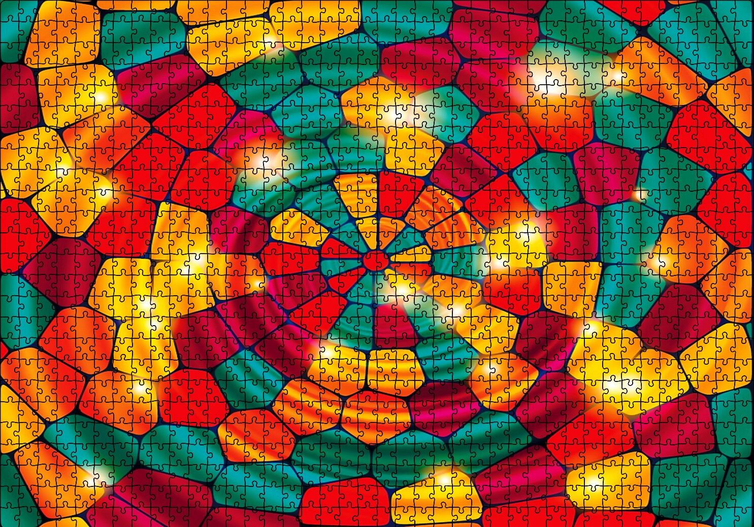 Renkli Geometrik Şekiller Vitray Puzzle Yapboz MDF Ahşap 1000 Parça 49 cm X 68 cm