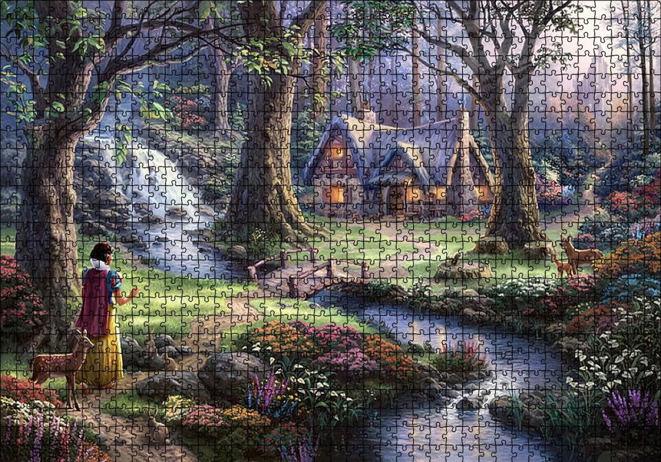 Pamuk Prenses ve Ormandaki Kulübe Puzzle Yapboz MDF Ahşap 1000 Parça 49 cm X 68 cm