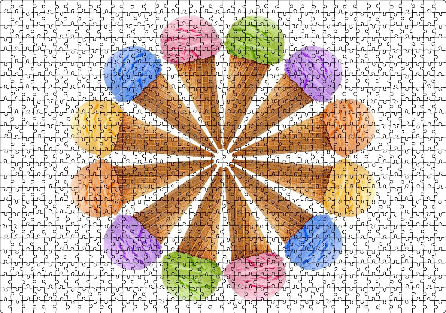 Çeşitli Kornet Dondurma Yelpazesi Puzzle Yapboz MDF Ahşap 1000 Parça 49 cm X 68 cm