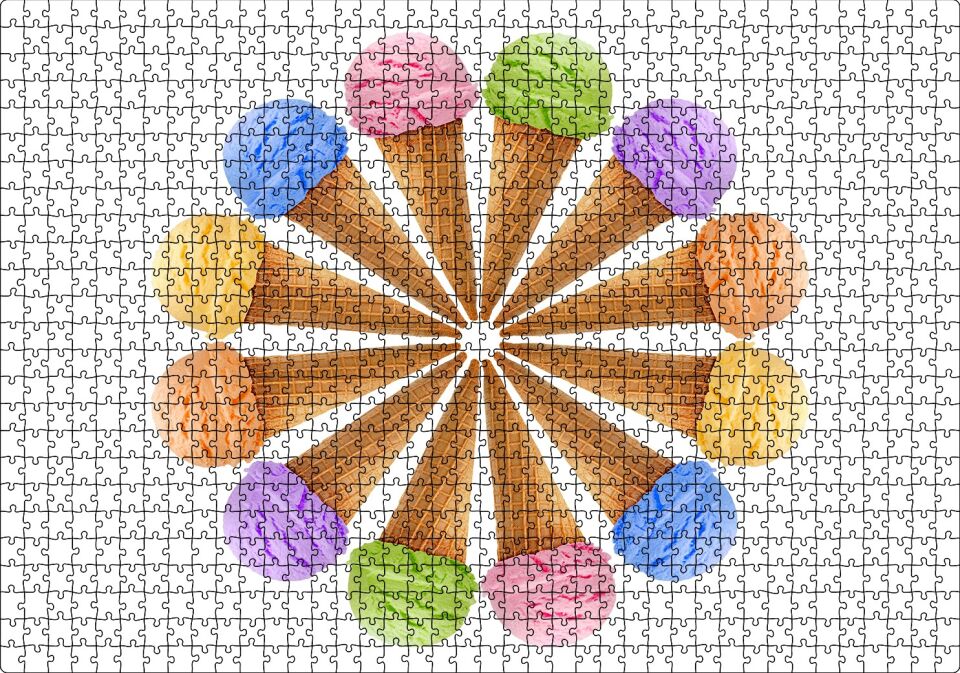 Çeşitli Kornet Dondurma Yelpazesi Puzzle Yapboz MDF Ahşap 1000 Parça 49 cm X 68 cm
