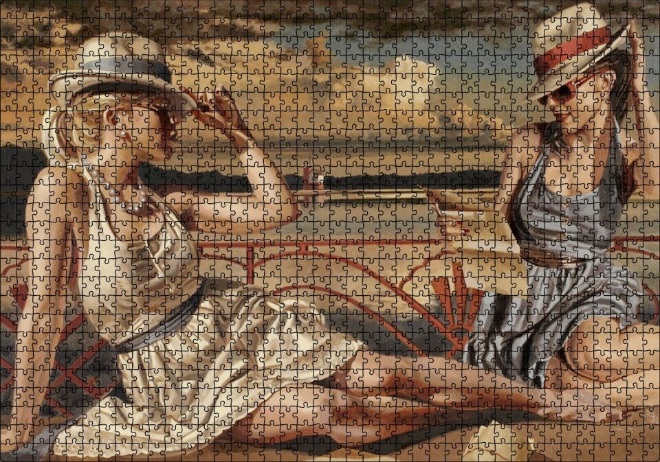 Güneşlenen ve Mektup Okuyan Kızlar Puzzle Yapboz MDF Ahşap 1000 Parça 49 cm X 68 cm