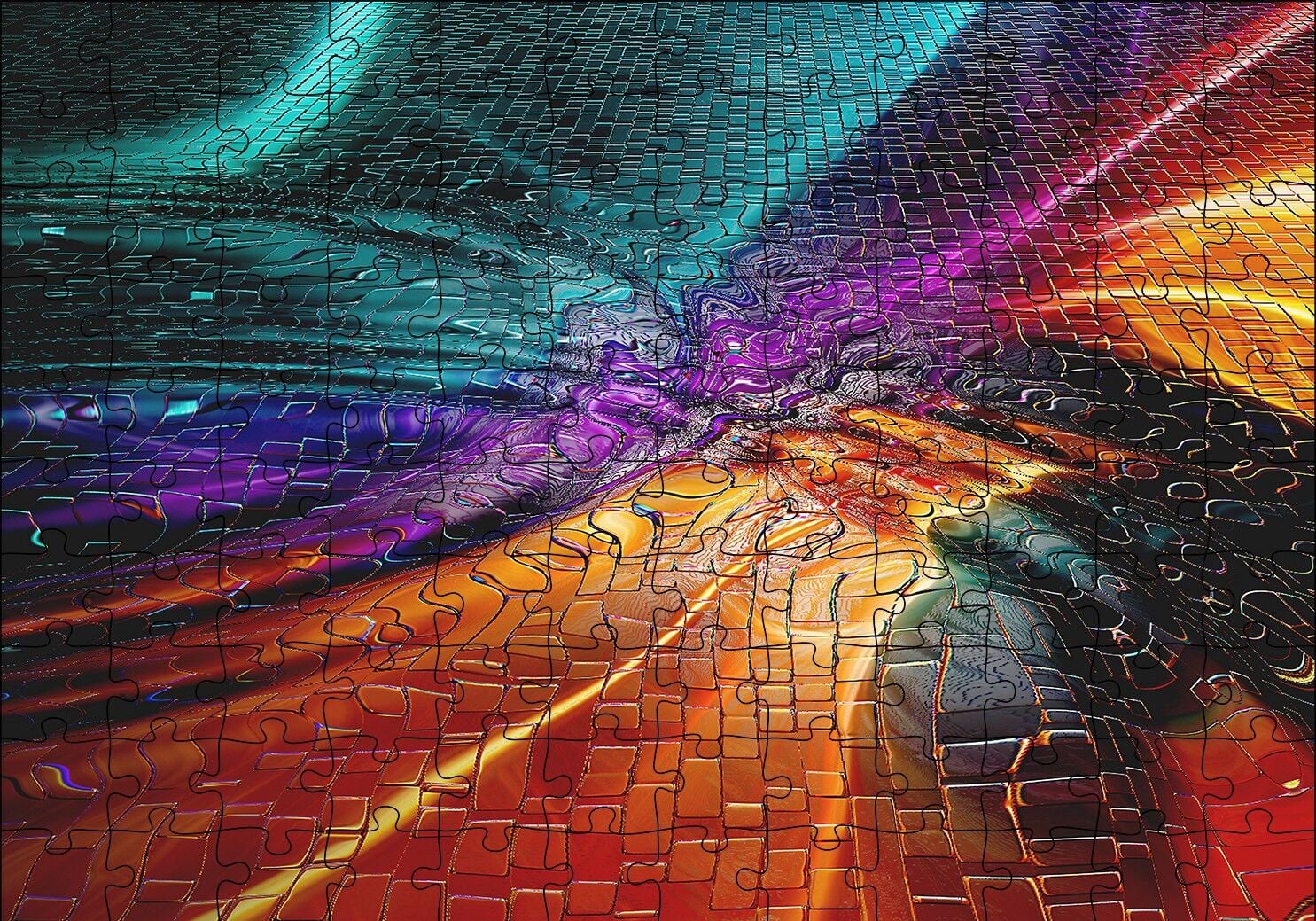 Renkli Gradyanlar ve Yansımaları Puzzle Yapboz MDF Ahşap 120 Parça 24 cm X 34 cm