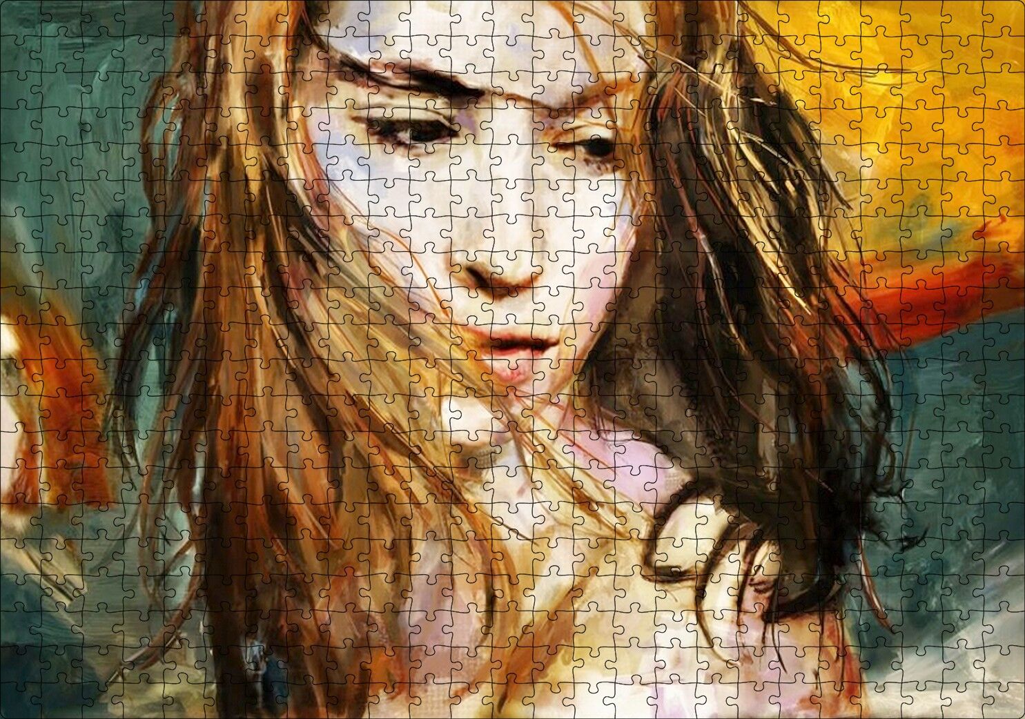 Yağlı Boya Resmi Kadın Uçuşan Saçlar Görseli Puzzle Yapboz MDF Ahşap 500 Parça 49 cm X 68 cm