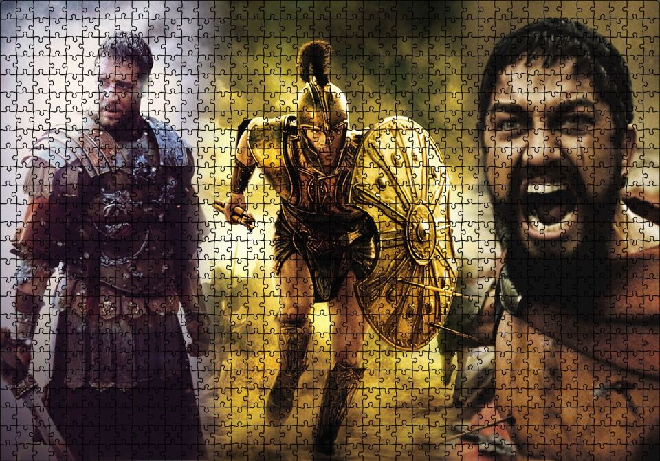 Gladyatör Troy ve 300 Spartalı Kompozisyon Puzzle Yapboz MDF Ahşap 1000 Parça 49 cm X 68 cm