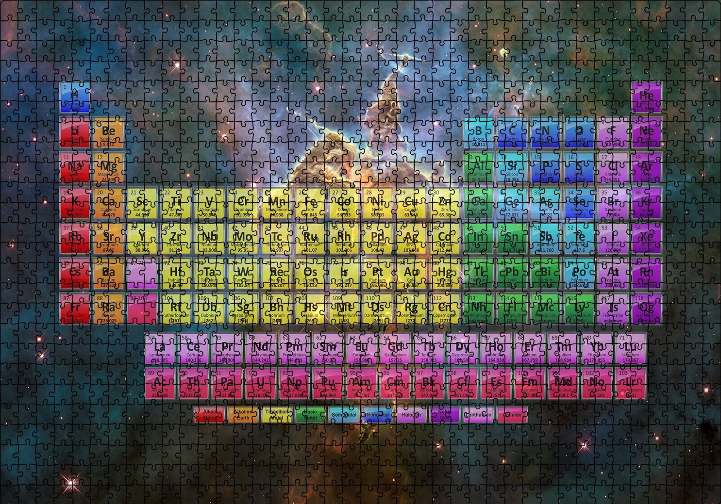Periyodik Cetvel Galaksiler Arka Plan Puzzle Yapboz MDF Ahşap 1000 Parça 49 cm X 68 cm