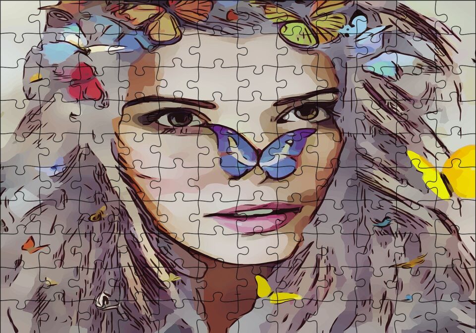 Peri Kelebekler Sarışın Güzellik Puzzle Yapboz MDF Ahşap 120 Parça 24 cm X 34 cm