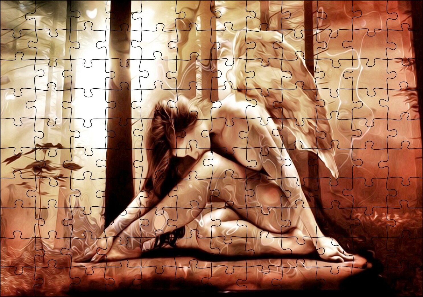 Yağlı Boya Resmi Melek Kanatlı Kadın Görseli Puzzle Yapboz MDF Ahşap 120 Parça 24 cm X 34 cm