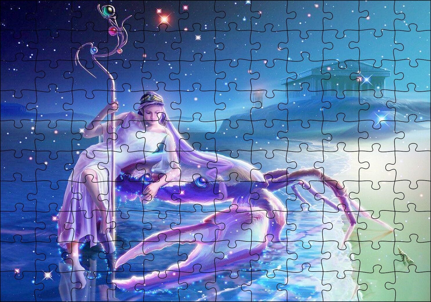 Perisi ve Yengeç Burcu Görseli Puzzle Yapboz MDF Ahşap 120 Parça 24 cm X 34 cm