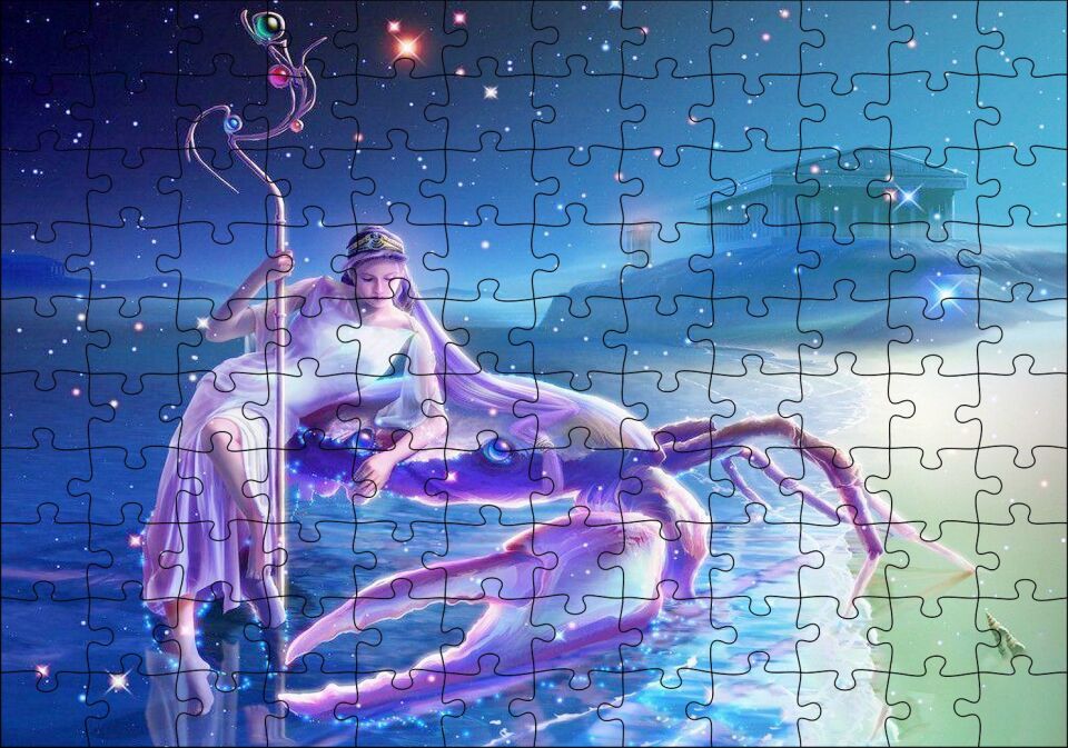 Perisi ve Yengeç Burcu Görseli Puzzle Yapboz MDF Ahşap 120 Parça 24 cm X 34 cm