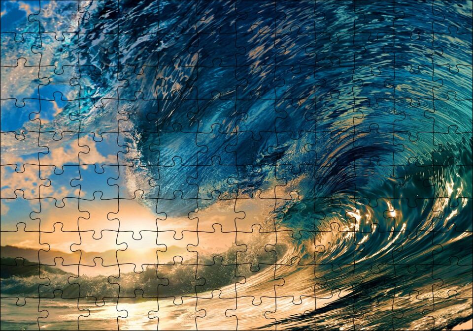 Tropikal Cennet Okyanus Sörf Dalga Güneş Işığı Puzzle Yapboz MDF Ahşap