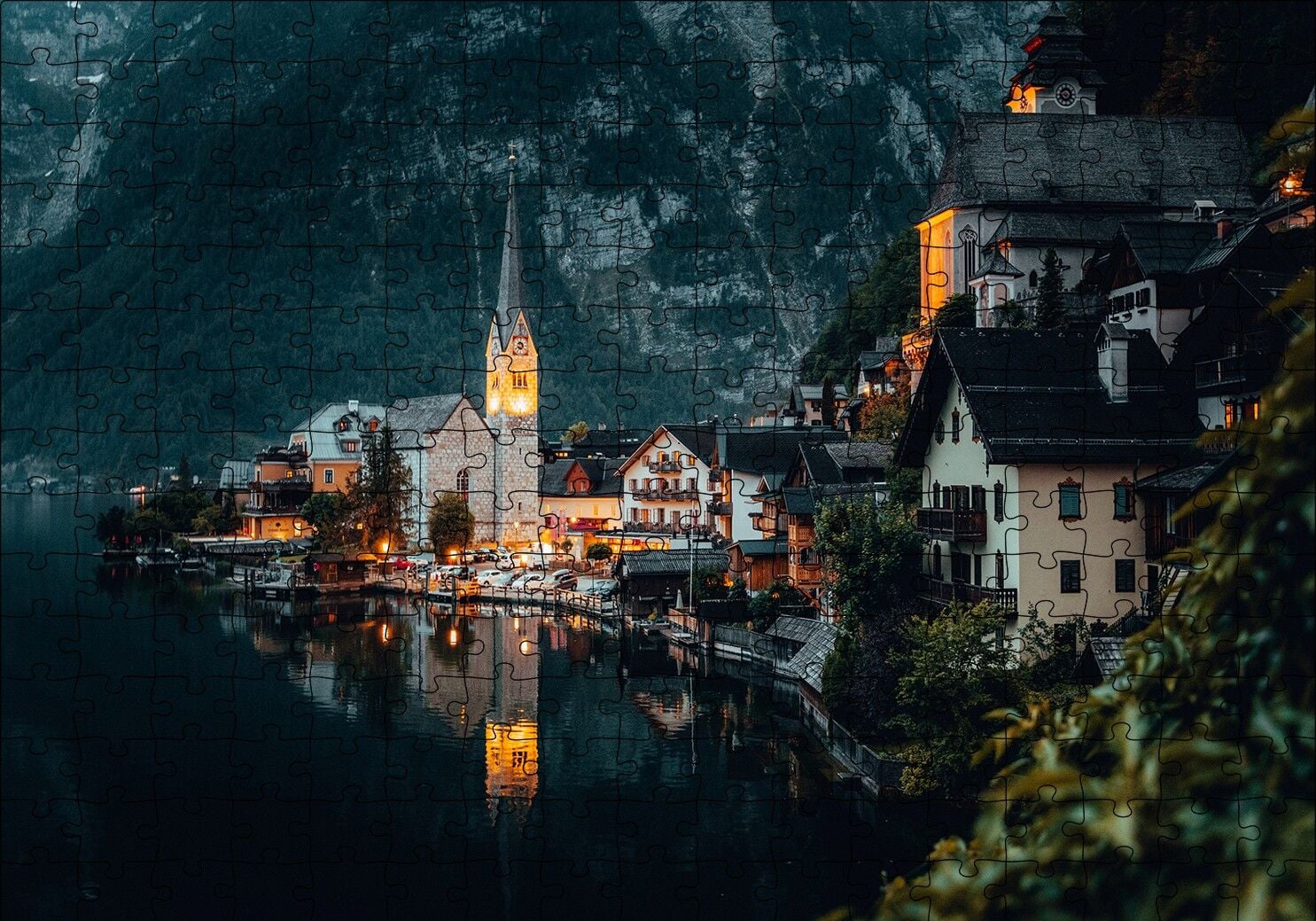 Avusturya Hallstatt Akşam Üzeri Manzarası Puzzle Yapboz MDF Ahşap 255 Parça 34 cm X 49 cm