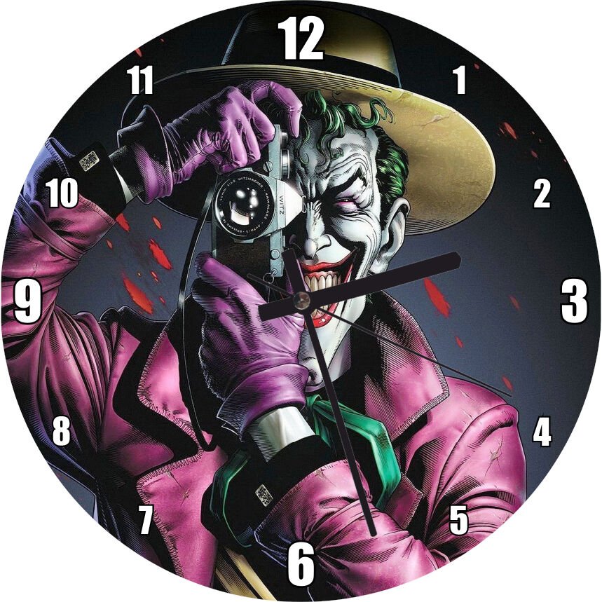 Joker Batman Öldüren Şaka Görseli  Mdf Ahşap Duvar Saati 30 cm Çap