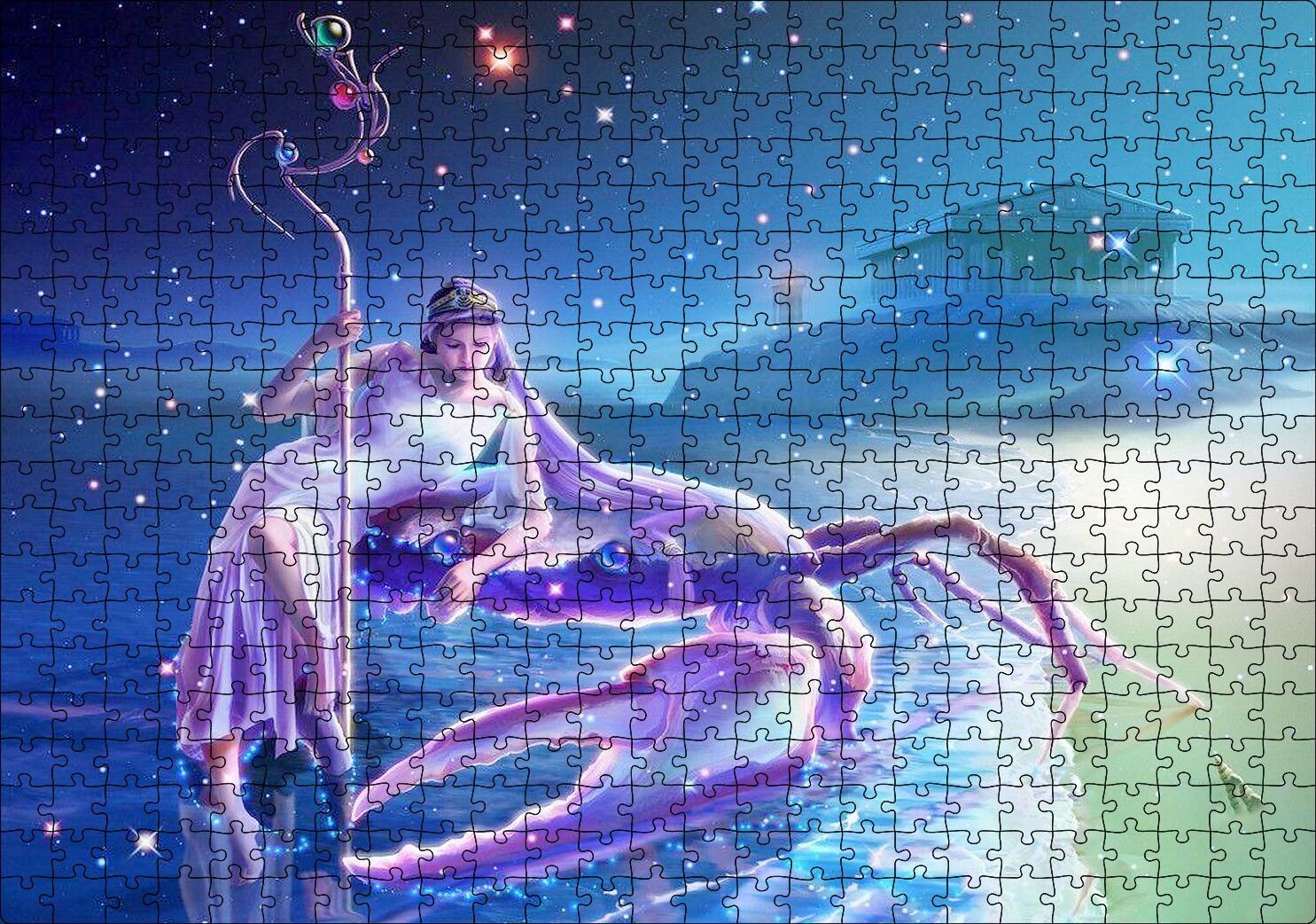 Perisi ve Yengeç Burcu Görseli Puzzle Yapboz MDF Ahşap 500 Parça 49 cm X 68 cm