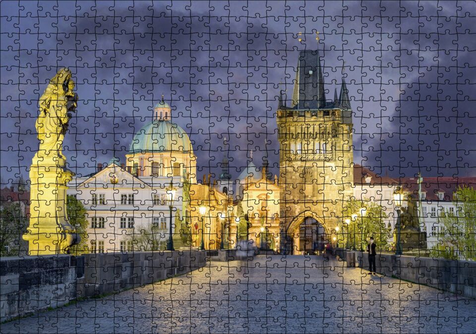 Çekya Prag Karl Köprüsü Puzzle Yapboz MDF Ahşap 500 Parça 49 cm X 68 cm