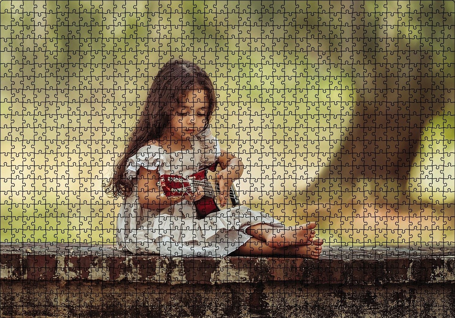 Gitar Çalan Çocuk Puzzle Yapboz MDF Ahşap 1000 Parça 49 cm X 68 cm