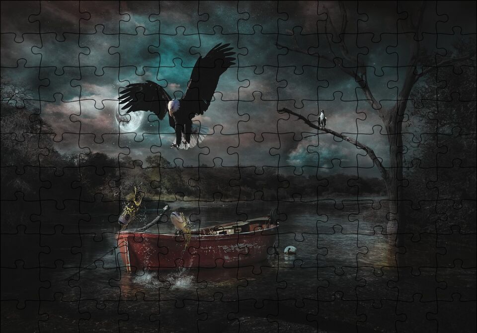 Doğa Kartal Tekne Puzzle Yapboz MDF Ahşap 120 Parça 24 cm X 34 cm