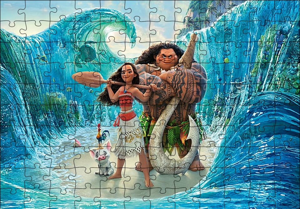 Prenses Moana Vaiana ve Dalgalar Puzzle Yapboz MDF Ahşap 120 Parça 24 cm X 34 cm