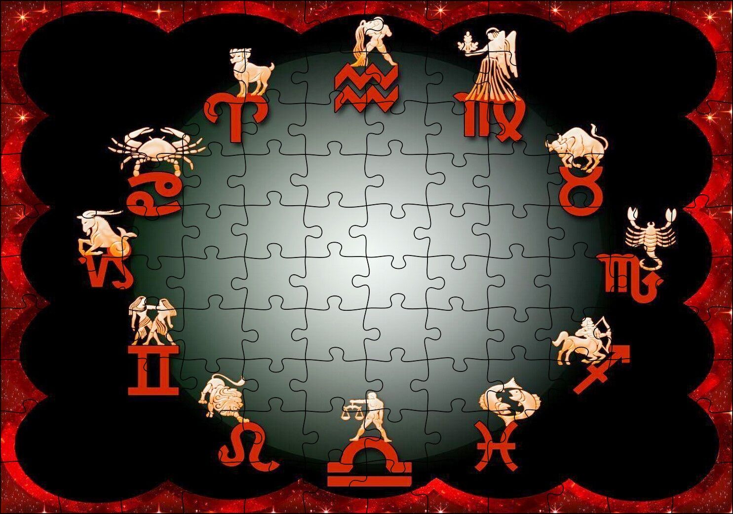 Burç Sembolleri Kırmızı Siyah Puzzle Yapboz MDF Ahşap 120 Parça 24 cm X 34 cm