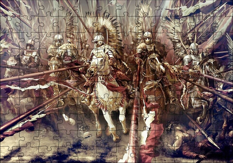 Mızraklı Zırhlı Süvariler Cephede Yağlı Boya Puzzle Yapboz MDF Ahşap