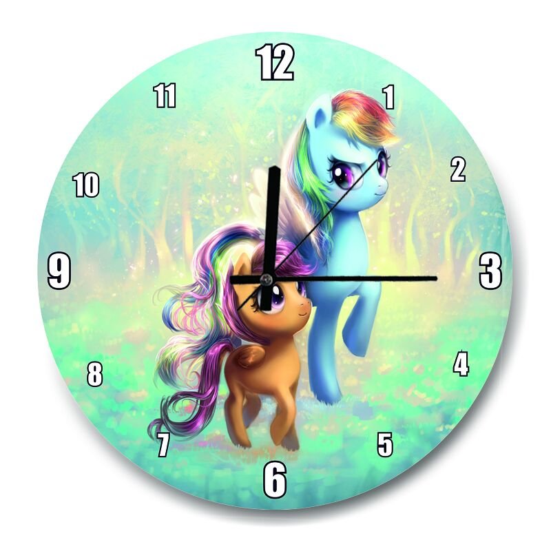 Ponyville Şirin Poniler  Mdf Ahşap Duvar Saati 50 cm Çap
