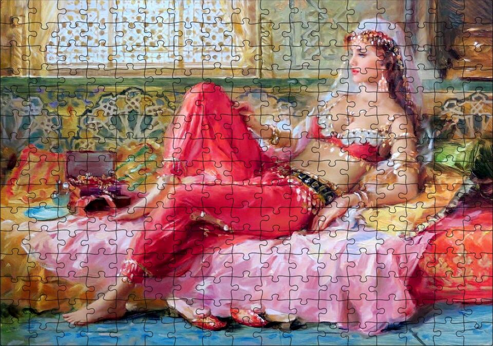 Yağlı Boya Resmi Otantik Giyimli Kadın Görseli Puzzle Yapboz MDF Ahşap 255 Parça 34 cm X 49 cm
