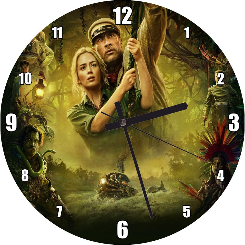 Jumanji Emily Blunt Dwayne Johnson  Mdf Ahşap Duvar Saati 50 cm Çap
