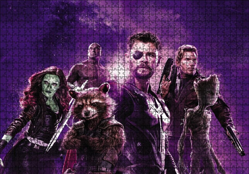 Avengers Rakun, Thor, Groot Puzzle Yapboz MDF Ahşap 1000 Parça 49 cm X 68 cm