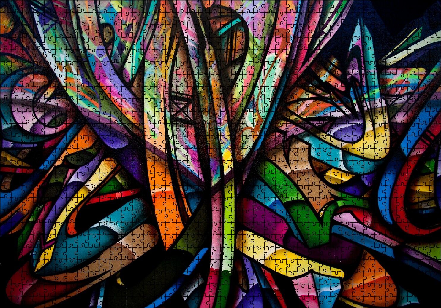 Graffiti İçiçe Renkli Harfler Puzzle Yapboz MDF Ahşap 1000 Parça 49 cm X 68 cm