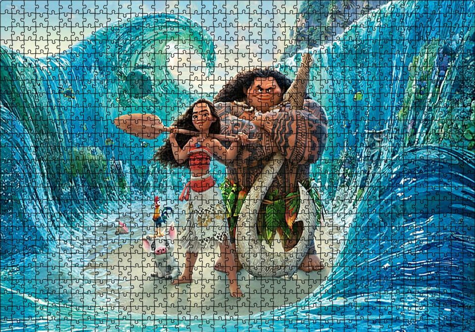 Prenses Moana Vaiana ve Dalgalar Puzzle Yapboz MDF Ahşap 1000 Parça 49 cm X 68 cm