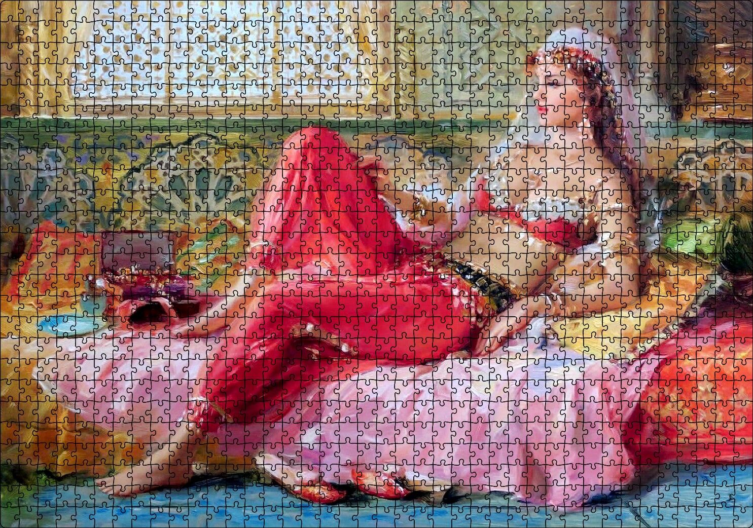Yağlı Boya Resmi Otantik Giyimli Kadın Görseli Puzzle Yapboz MDF Ahşap 1000 Parça 49 cm X 68 cm