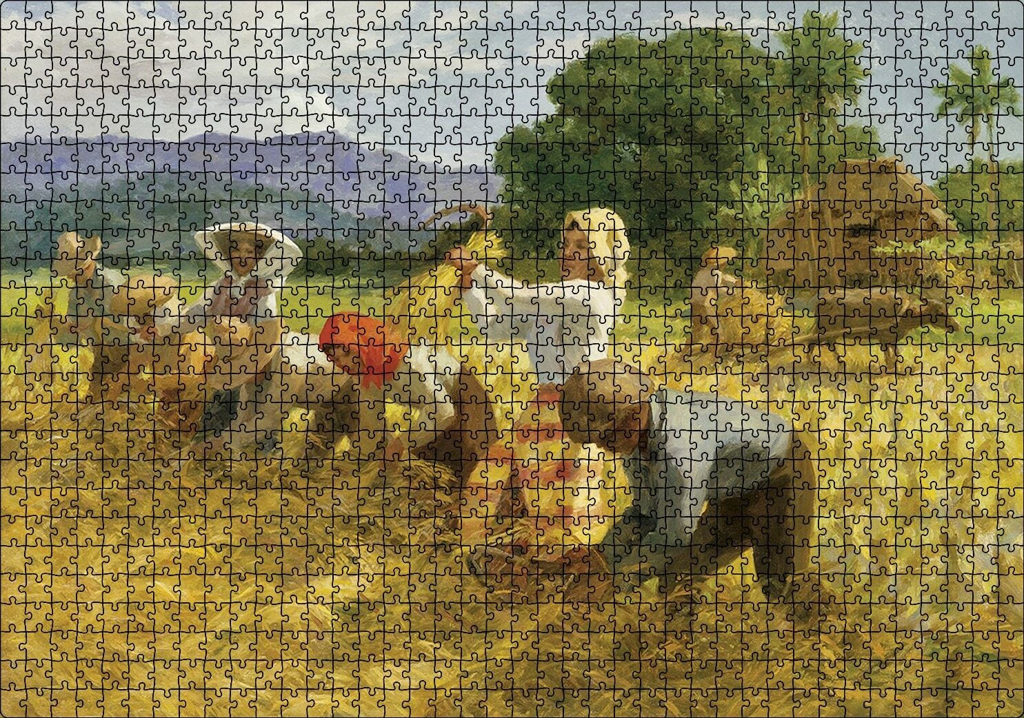 Hasat Yapan Köylüler Yağlı Boya Puzzle Yapboz MDF Ahşap 1000 Parça 49 cm X 68 cm