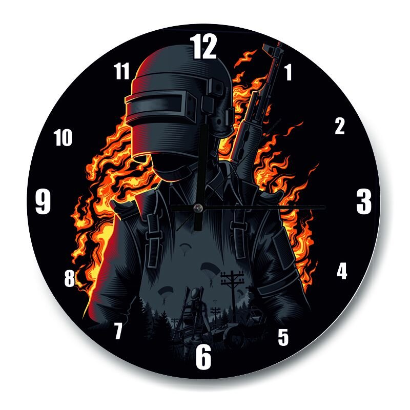 PUBG Oyuncu İllüstrasyon  Mdf Ahşap Duvar Saati 50 cm Çap