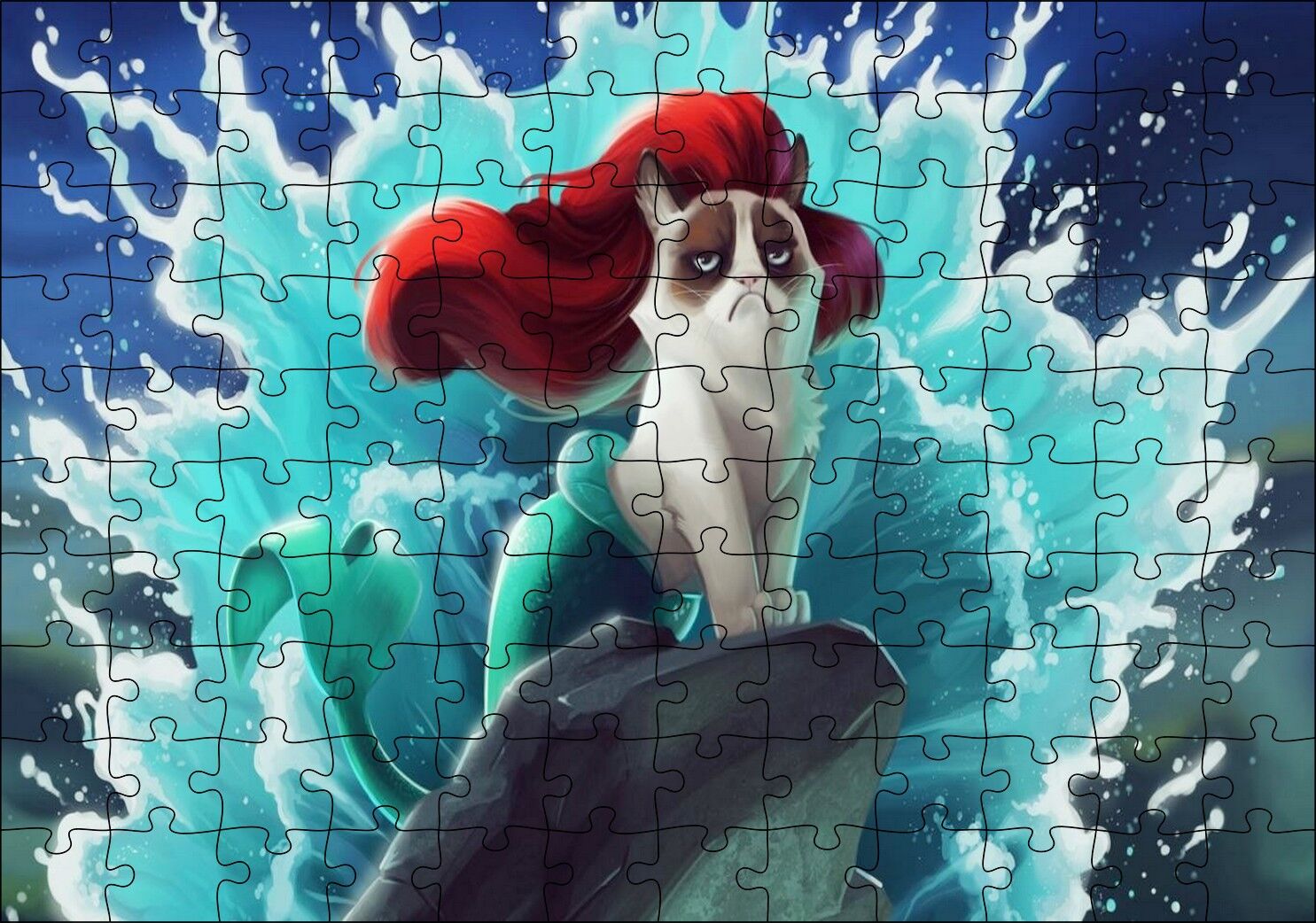 Deniz Kızı Kedisi Animasyon Görseli Puzzle Yapboz MDF Ahşap