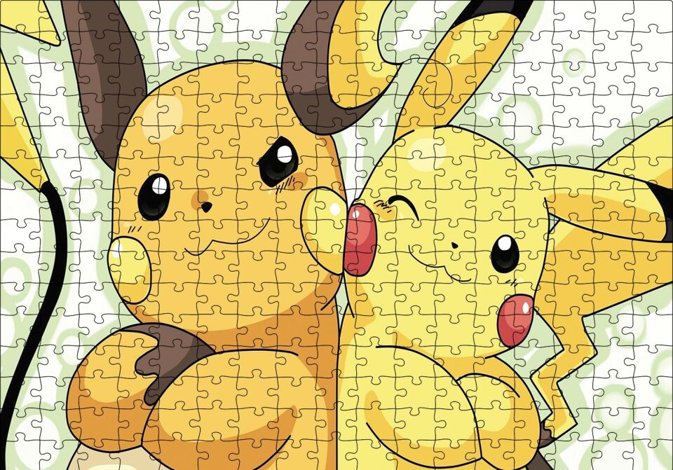 Pikachu and Raichu Puzzle Yapboz MDF Ahşap 255 Parça 34 cm X 49 cm