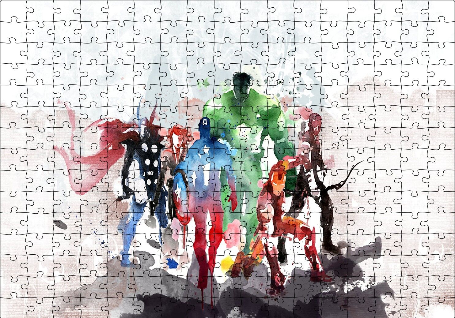 Avengers Tüm Kahramanlar Sulu Boya Puzzle Yapboz MDF Ahşap 255 Parça 34 cm X 49 cm