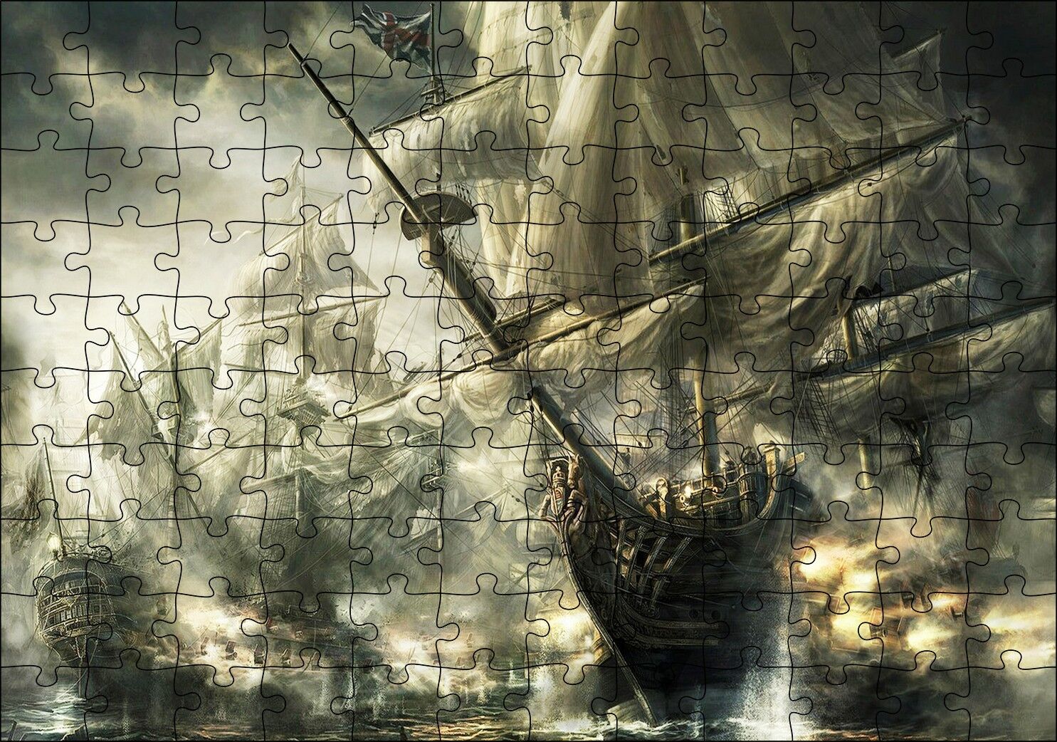 Deniz Savaşındaki Yelkenli Gemiler Puzzle Yapboz MDF Ahşap