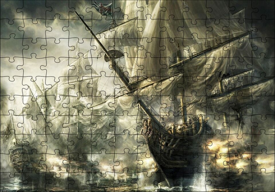 Deniz Savaşındaki Yelkenli Gemiler Puzzle Yapboz MDF Ahşap