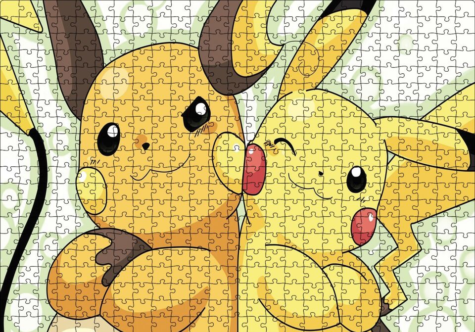 Pikachu and Raichu Puzzle Yapboz MDF Ahşap 500 Parça 49 cm X 68 cm